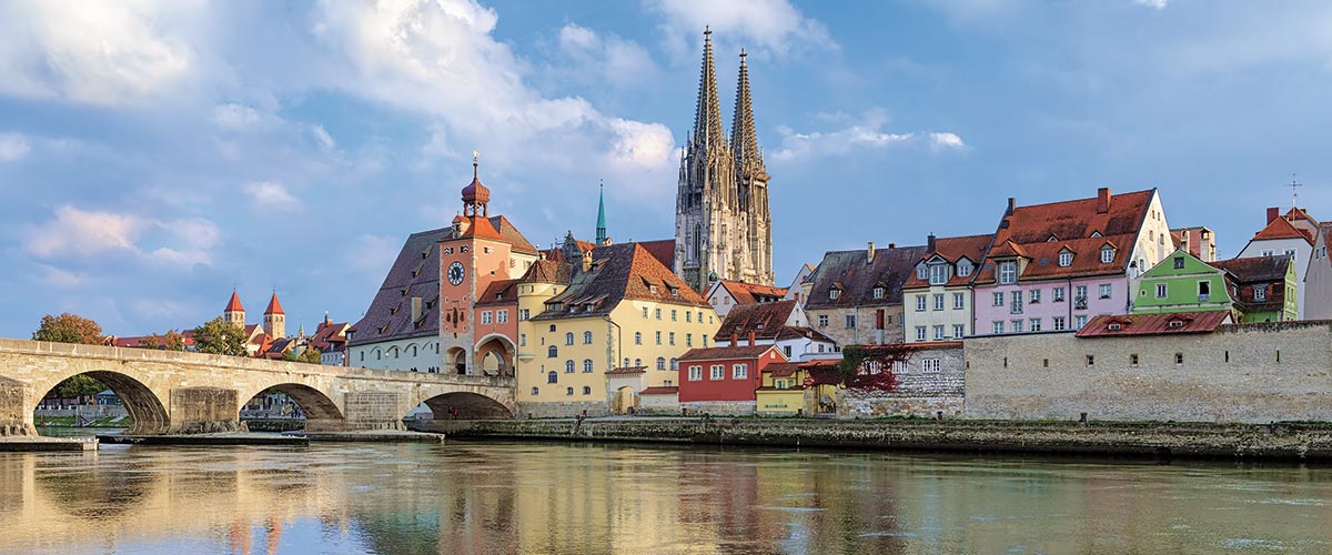 The cathedral and buildings in Regensburg, Germany